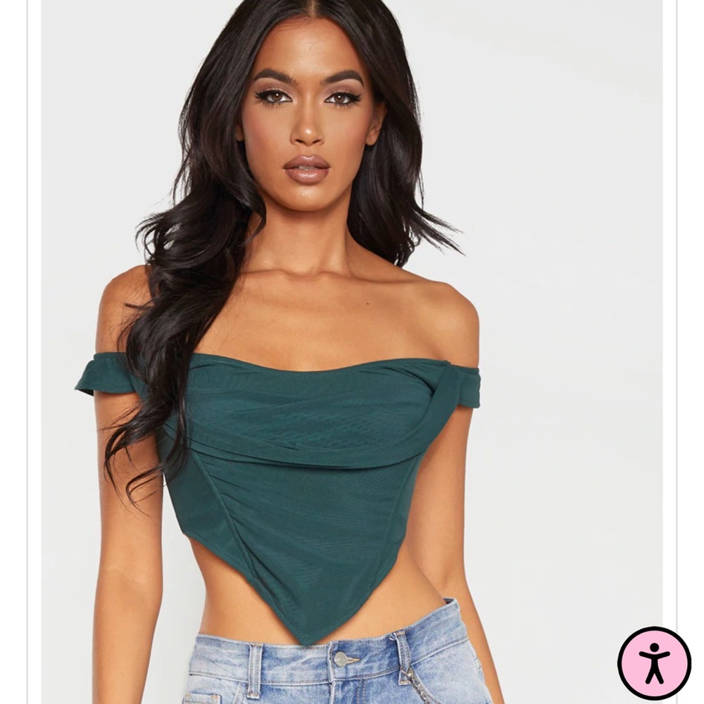 Dark Green Corset Mesh Bardot Top